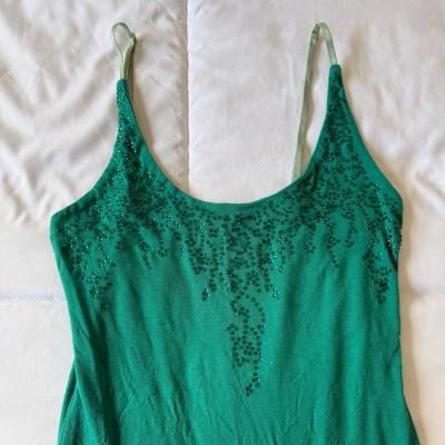 Embellished Teal Green Beaded Camisole Tank Top  Adjustable - Thumbnail 4