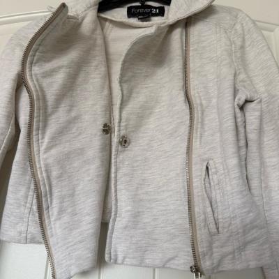 Forever 21 100 Cotton Light Heather Gray MotoStyle Zip Jacke - Thumbnail 2