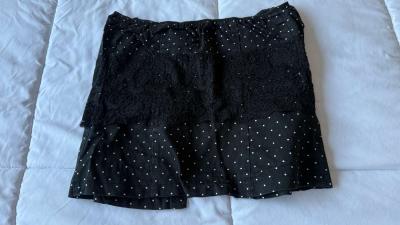 Black Polka Dot Strapless Peplum Top with Lace Overlay  Butt - Thumbnail 2