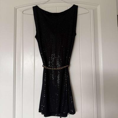 Black Metallic Polka Dot Cowl Neck Cocktail Dress with Gold - Thumbnail 5