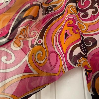Retro Pink  Orange Paisley OffShoulder Blouse  Sheer Chiffon - Thumbnail 5