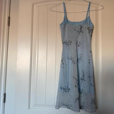 Powder Blue Soft Sky Blue Floral Chiffon Midi Dress  Subtle - Thumbnail 5