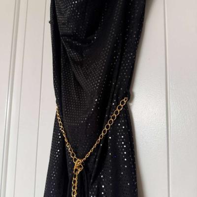 Black Metallic Polka Dot Cowl Neck Cocktail Dress with Gold - Thumbnail 3