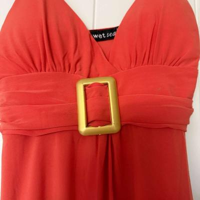 Wet Seal Red Orange Empire Waist Mini Dress with BuiltIn Pad - Thumbnail 3