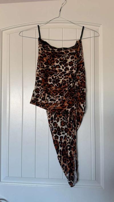 Brand New Windsor Leopard Print Asymmetrical Ruched Midi Ski - Thumbnail 6