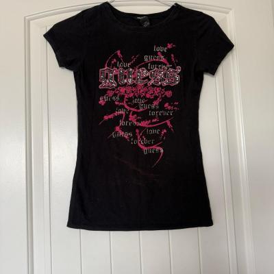 GUESS Jeans Womens Black Rhinestone Logo Graphic Tee Small Y - Thumbnail 4