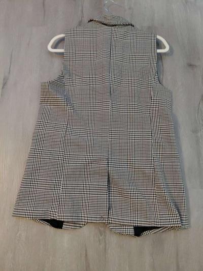 Rachel Zoe Houndstooth Long Vest One Button Black White - Thumbnail 2