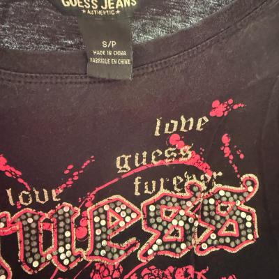 GUESS Jeans Womens Black Rhinestone Logo Graphic Tee Small Y - Thumbnail 5