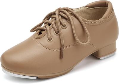 Sansha T-World Tap Shoes for Girls Boys Lace Up PU Leather Dance Shoes for Little Kid/Big Kid(Tan 15M)