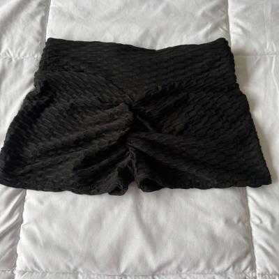 Black Textured HighWaisted Stretch Lounge Shorts  Smocked - Thumbnail 3