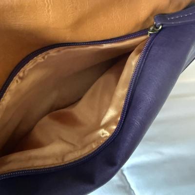 Teal CrocEmbossed Envelope Clutch  Tan  Purple Colorblock - Thumbnail 3