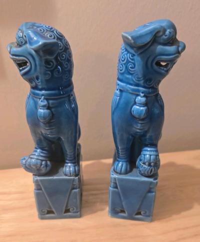 Pair of Vintage Chinese Porcelain Turquoise Foo Dog  Lion 6 - Thumbnail 4