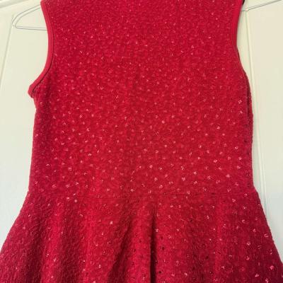 New Red Peplum Top with Black Lace Statement Neckline S - Thumbnail 6