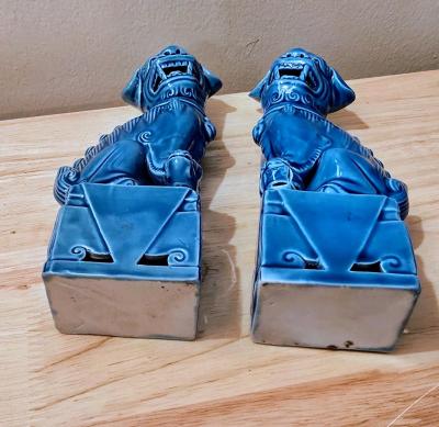 Pair of Vintage Chinese Porcelain Turquoise Foo Dog  Lion 6 - Thumbnail 5