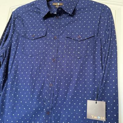 TWOGE Eye Logo Navy Star Print ButtonDown Shirt  Size XL - Thumbnail 2