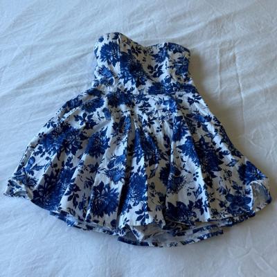 Blue Toile Floral Strapless Skater Dress  Fit  Flare Party - Thumbnail 5