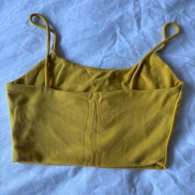 Mustard Yellow Velvet Cropped Camisole Tank Small - Thumbnail 2