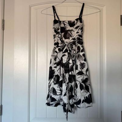Black  Ivory Floral Padded Cocktail Dress with Bow Back  For - Thumbnail 4