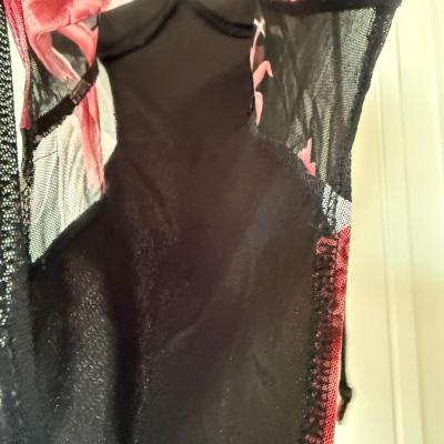 Olive Tree Black Sheer Floral Mesh Padded Bodysuit  Pink Ros - Thumbnail 6