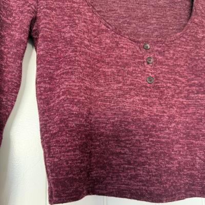 Forever 21 Burgundy Marled Cropped Henley Top  Long Sleeve S - Thumbnail 2