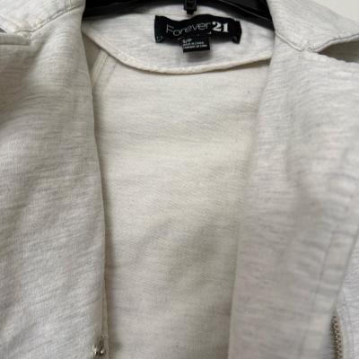 Forever 21 100 Cotton Light Heather Gray MotoStyle Zip Jacke - Thumbnail 3