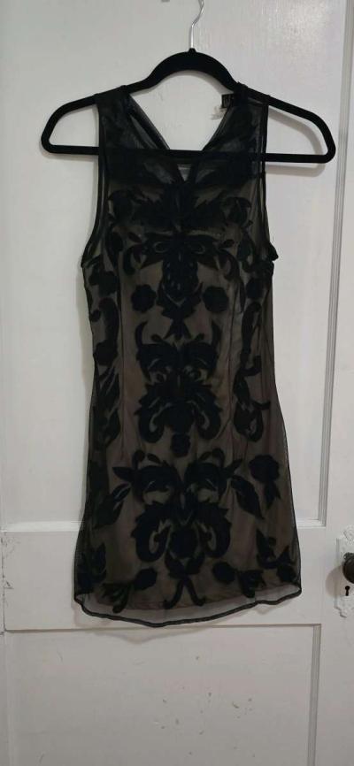 Black and Carmel brown sheer cocktail dress - Thumbnail 4