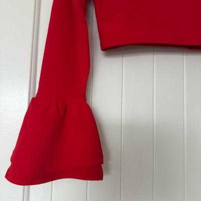 Red OffShoulder Bell Sleeve Crop Top  Bold Flattering  EyeCa - Thumbnail 2