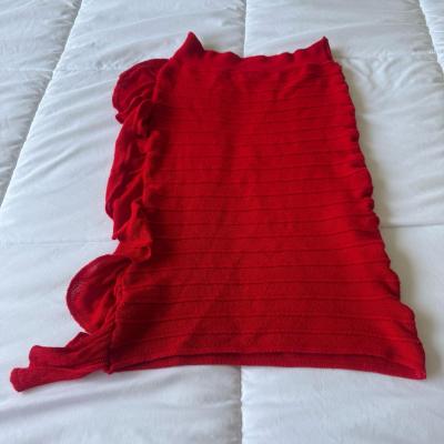 Red Ribbed Knit Ruffle Bodycon Skirt  Convertible Strapless - Thumbnail 5