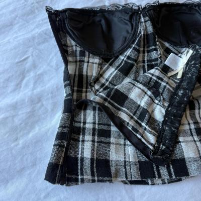 Y2K Black  White Plaid LaceTrim Bustier Corset Top Oboe  Si - Thumbnail 4