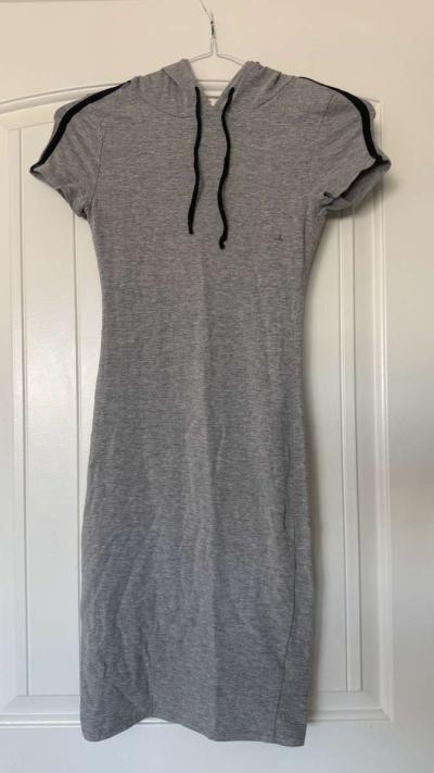 Heather Gray ShortSleeve Hooded TShirt Dress  Sporty Casual - Thumbnail 4