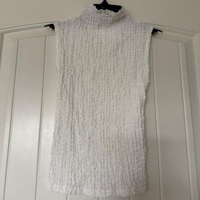ZARA White Textured Sleeveless Mock Neck Top  Crinkle Stretc - Thumbnail 4