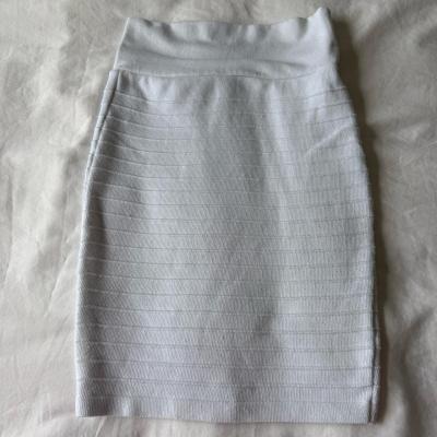 White Textured Bodycon Bandage Mini Skirt  HighWaisted Stret - Thumbnail 2