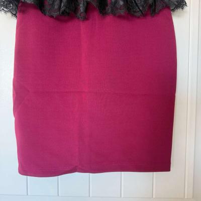 Elegant Strapless Burgundy Wine Red  Black Lace Peplum Cockt - Thumbnail 4