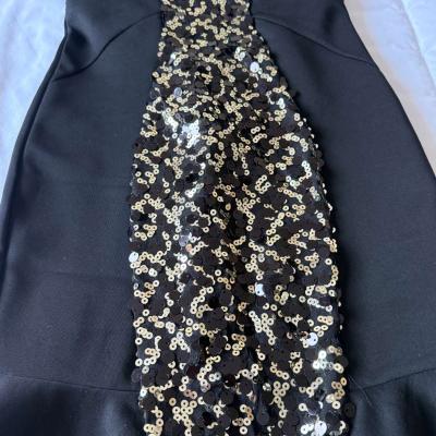 Glam Strapless Black Cocktail Dress with Gold Sequin Panel - Thumbnail 2