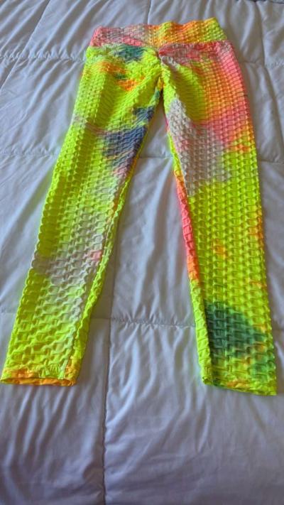 Neon TieDye Textured Leggings  Neon Green Tank Top Set  Fest - Thumbnail 2