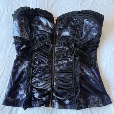 Strapless Gothic Corset Bustier Top  Padded Bra Front Zip R - Thumbnail 2