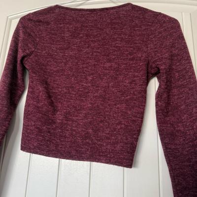 Forever 21 Burgundy Marled Cropped Henley Top  Long Sleeve S - Thumbnail 6