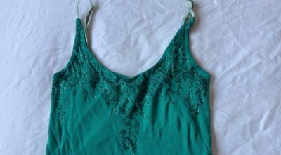 Embellished Teal Green Beaded Camisole Tank Top  Adjustable - Thumbnail 3