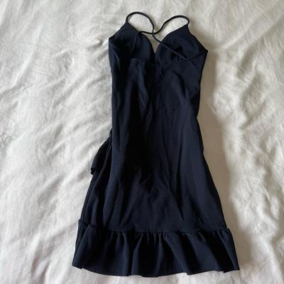 Midnight Navy Ruffle Hem Mini Dress  Crisscross Back with Bu - Thumbnail 5