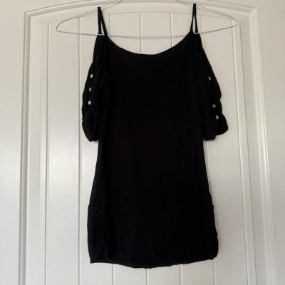 Black ColdShoulder Button Detail Top  Size Small - Thumbnail 2