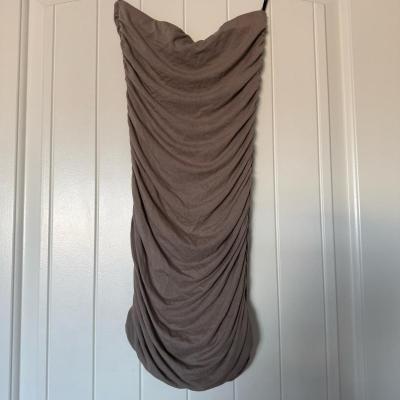 Forever 21 Taupe Strapless Ruched Bodycon Midi Dress  Size S - Thumbnail 2