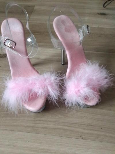 Cinderellas pink fur glass slippers