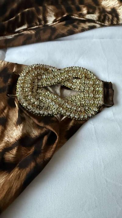 Leopard Print OneShoulder CutOut Mini Dress with Rhinestone - Thumbnail 4