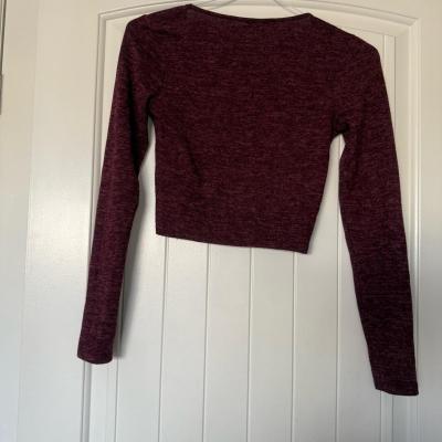 Forever 21 Burgundy Marled Cropped Henley Top  Long Sleeve S - Thumbnail 4