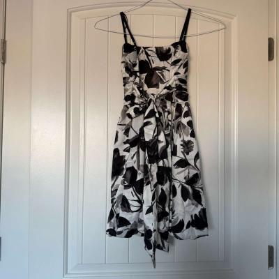 Black  Ivory Floral Padded Cocktail Dress with Bow Back  For - Thumbnail 5