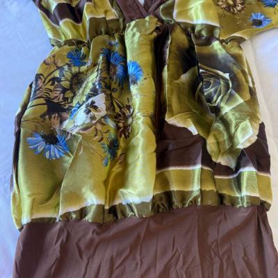 SilkFeel Boho Halter Blouse  Olive Floral Empire Waist State - Thumbnail 4