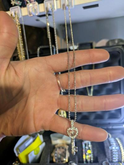 Silver Colored Necklace with Silver Heart Key Pendant - Thumbnail 2