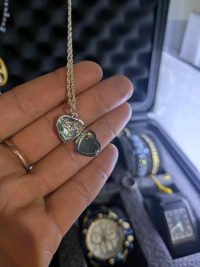 Silver Colored Heart Locket Necklace - Thumbnail 2