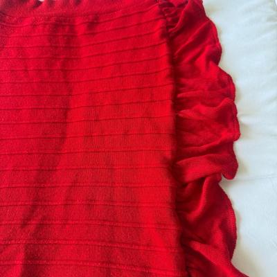 Red Ribbed Knit Ruffle Bodycon Skirt  Convertible Strapless - Thumbnail 3