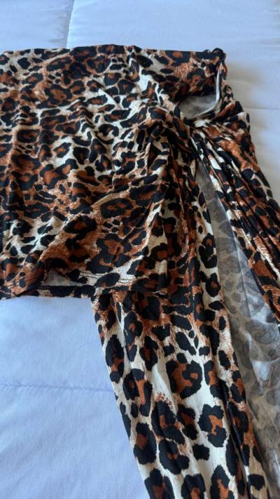 Brand New Windsor Leopard Print Asymmetrical Ruched Midi Ski - Thumbnail 3